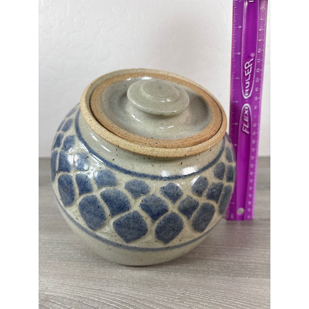 Studio Pottery Lidded Tilted Candy Jar Blue Stoneware‎ Signed Artist Monogram - Picture 7 of 7